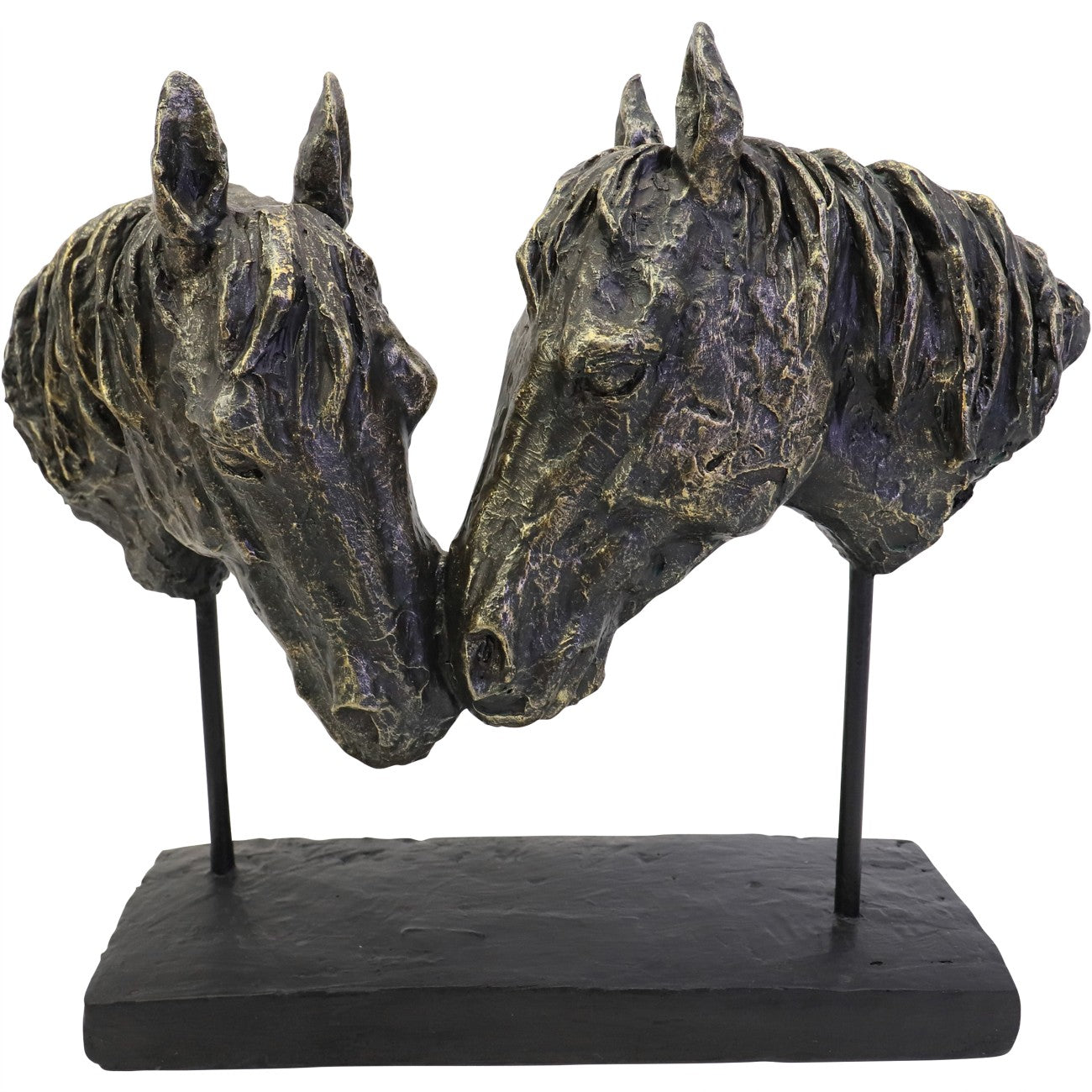 Antique Bronze Nuzzling Bay Horse Heads Sculpture